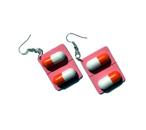 Aliexpress new Ins lovely wooden capsule water drop earrings funny lovely pills medicine fashionable earrings for women ?